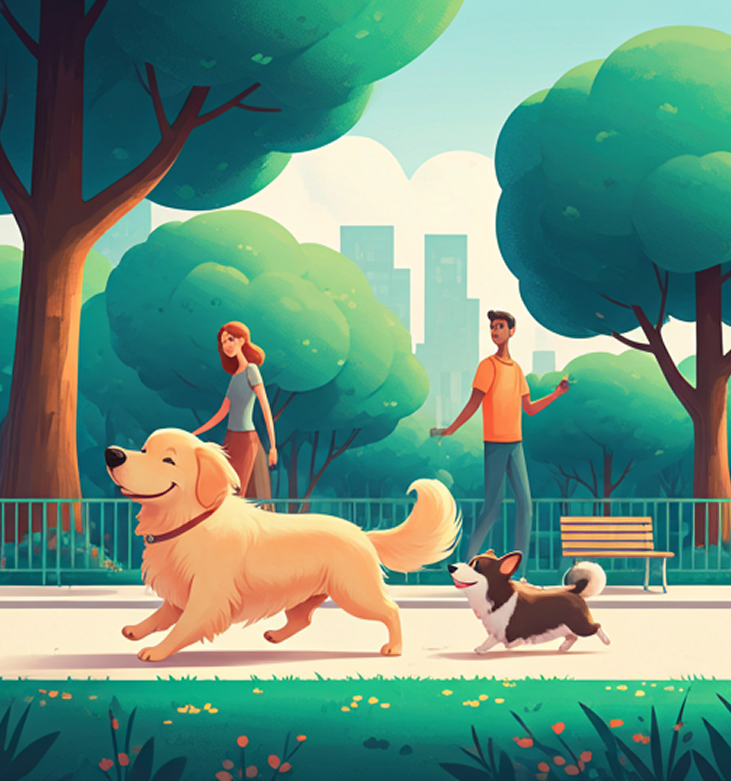 Chiens dans un parc